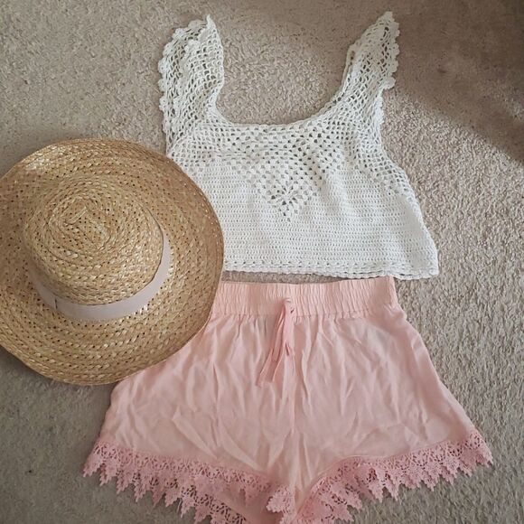 Lace Trim Beach Shorts - Picture 1 of 4